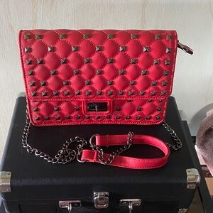 EUC Red Quilted Studded Crossbody